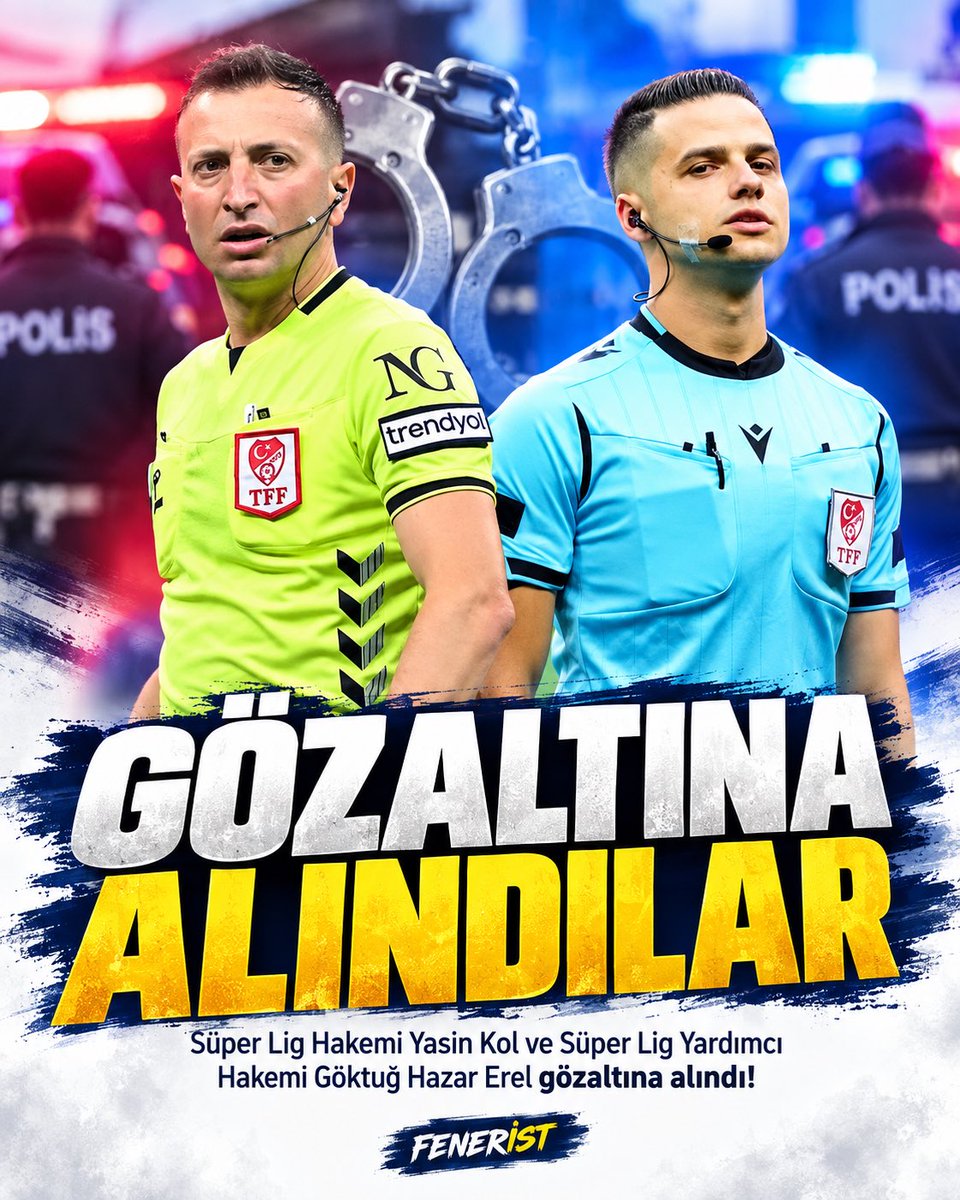 Feneristcom's tweet photo. GÖZALTINA ALINDILAR

Süper Lig Hakemi Yasin Kol ve Süper Lig Yardımcı Hakemi Göktuğ Hazar Erel gözaltına alındı!

#Fenerbahce #sports #futbol https://t.co/TLd0Lq1yyU