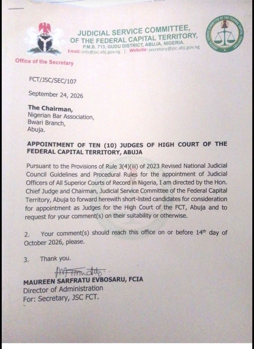 ChidiOdinkalu's tweet photo. The @fcthighcourt is in the market for 10 new judges. The candidates are.... https://t.co/1t3oNtd29s