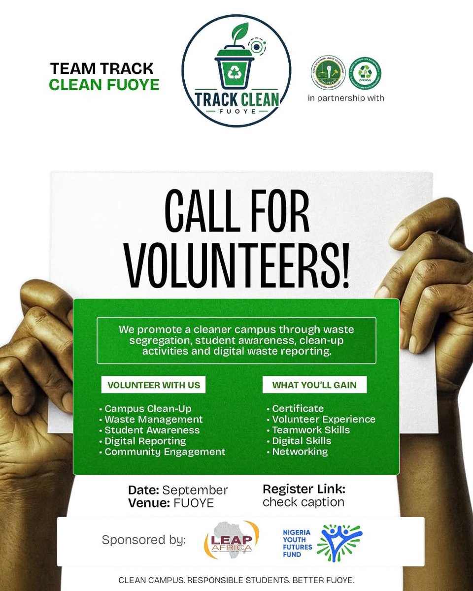 tommyolu_22's tweet photo. Today, I chose to show up and serve. 
Volunteering with Track Clean FUOYE was a good reminder that creating change can start with something as simple as keeping our environment clean. ♻️💚 https://t.co/PPkSlhMATJ