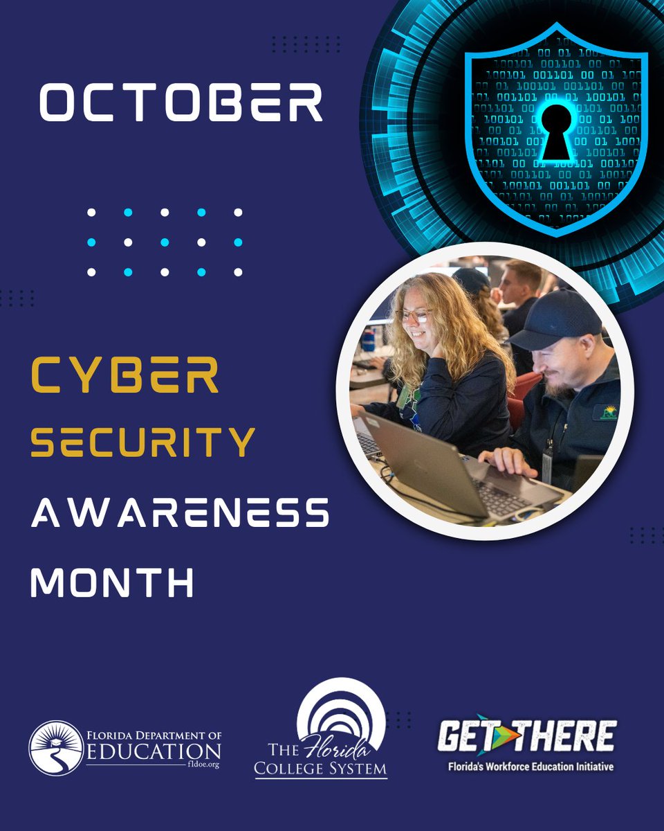 FLCollegeSystem's tweet photo. October is Cybersecurity Awareness Month!

From classrooms to communities, cyber safety matters!

Want to be part of our cyber future? The @FLCollegeSystem is preparing the next generation of cyber pros with high-quality training for in-demand careers⬇️

https://t.co/v9Y75Vuqtw https://t.co/3xfoWmNnZ4