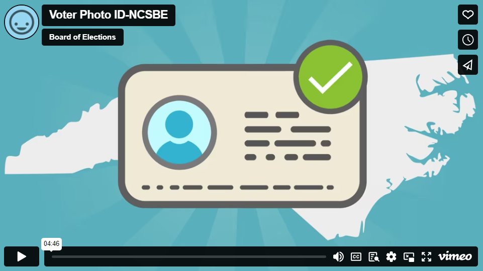 NCSBE's tweet photo. Early voting is almost here! 🗳️ Make sure you’re ready—watch our quick video to learn what you need to bring for voter photo ID in North Carolina. 

Watch now: https://t.co/cSjko5bSIj

#NCpol #YourVoteCountsNC #BringItNC #NCElections https://t.co/dj7ePvc0JX