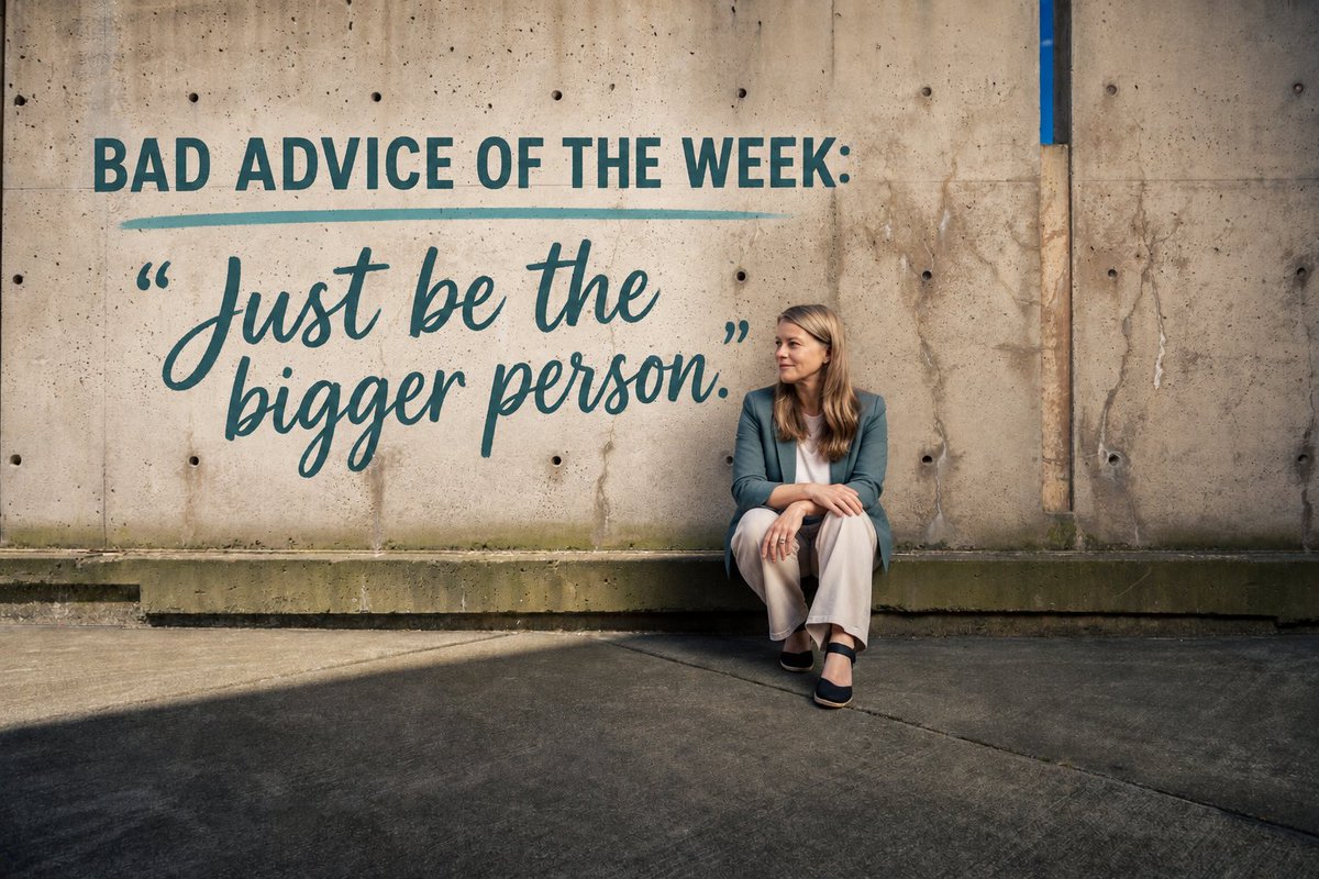 CarolNBowser's tweet photo. 🚨 BAD ADVICE OF THE WEEK:

“Just be the bigger person.”

Sometimes that really means: ignore it and avoid the conversation. Being professional doesn’t mean tolerating behavior that needs to be addressed. https://t.co/tqewOnysCO