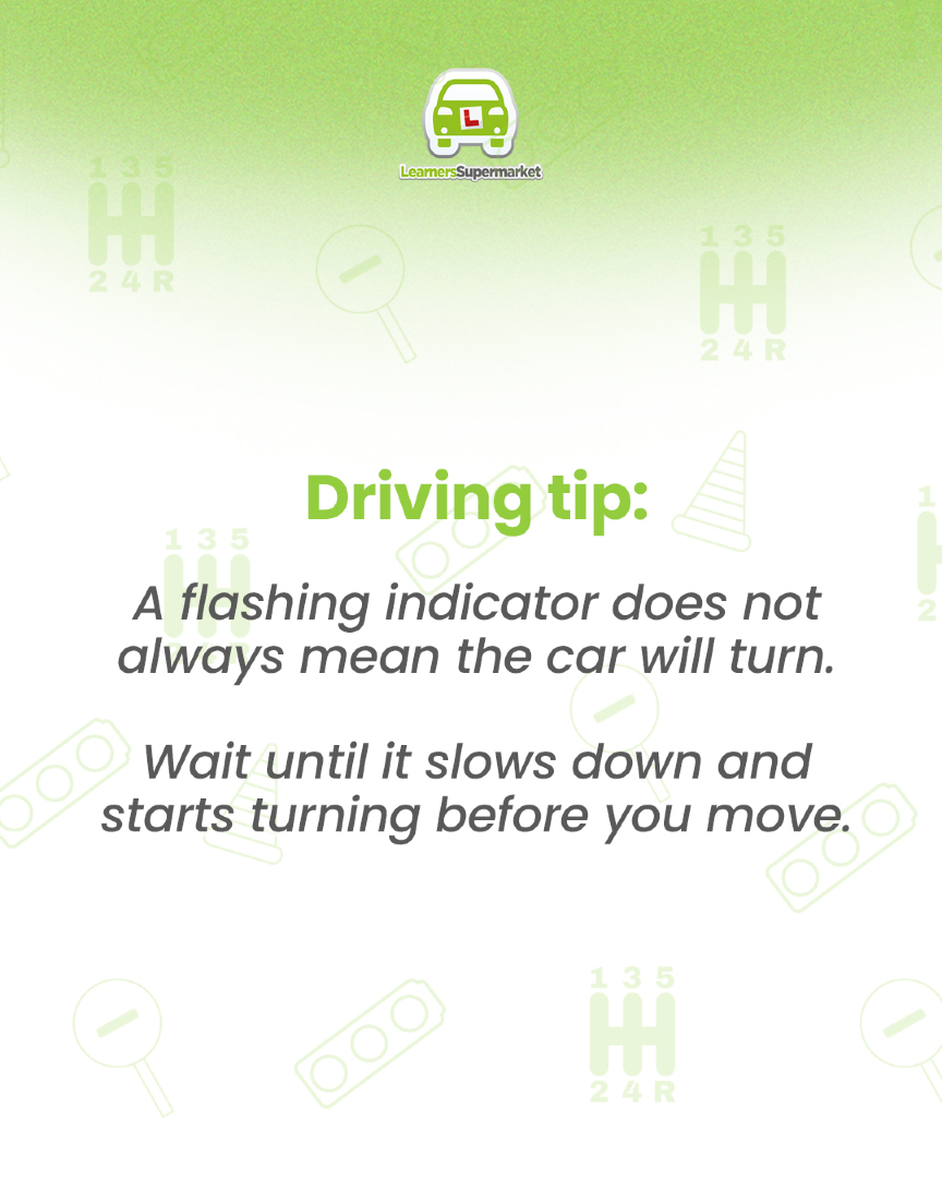 LearnersSM's tweet photo. A driver may signal too early, forget to cancel their indicator or change their mind.
Before pulling out, wait until you can clearly see the car slowing down and beginning to turn. Never rely on the indicator alone. #drivingschooluk #learntodrive #ukdriving #drivingtips https://t.co/GwJtasTKDZ