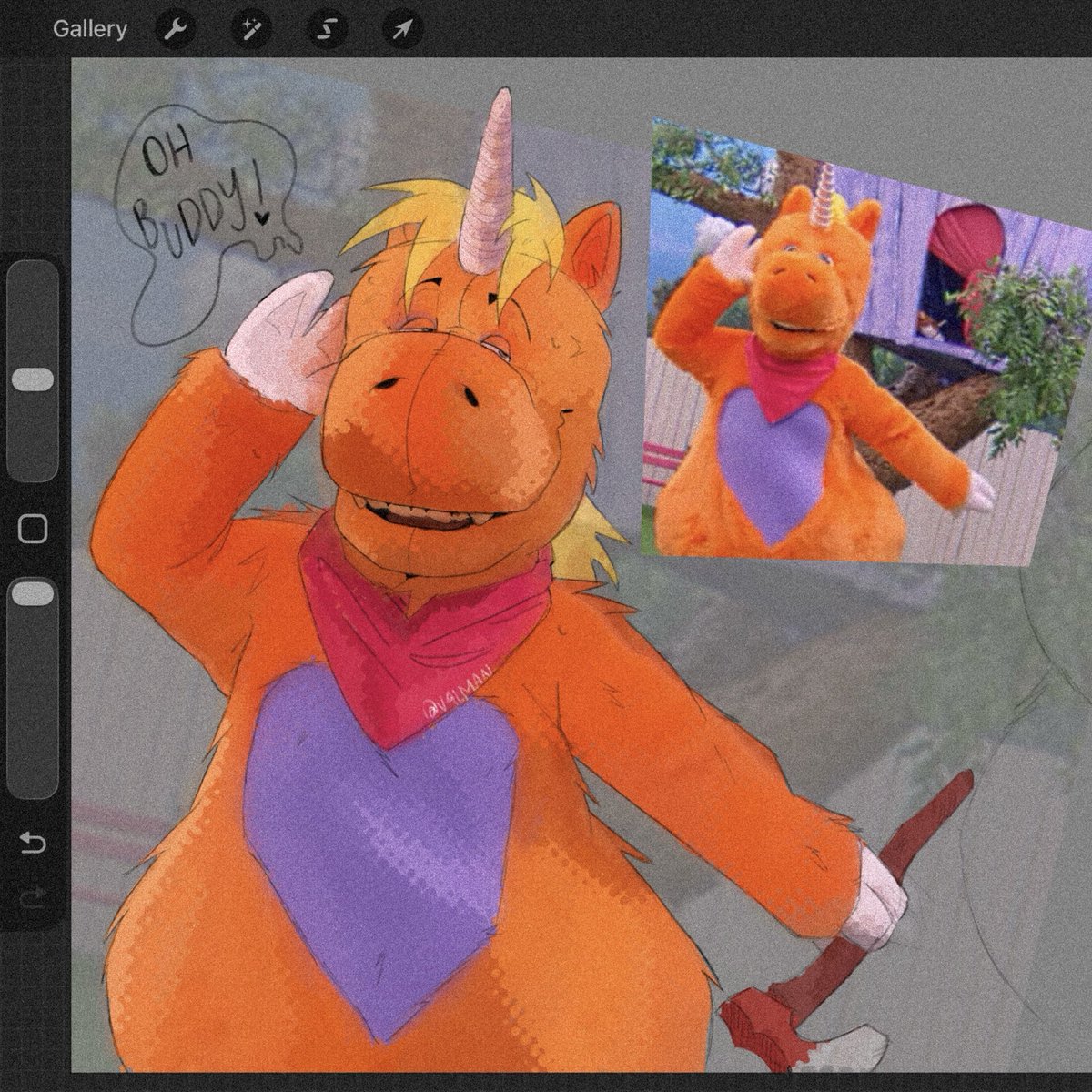 v4lman's tweet photo. Don’t trust a unicorn w an axe🧡🪓
#buddytheunicorn #buddy #buddy2026 https://t.co/Ok9GltxTl7