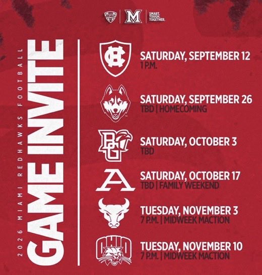 DuncanHoll_fb's tweet photo. Thanks to @MiamiOHFootball for the Game Day invite to see the Redhawks take on @OhioBobcats! I had a great time this summer at the Miami Academic Mega Camp, and I’m excited to get back to Oxford to experience the environment in Yager Stadium under the lights. Appreciate the invitation, can’t wait. Love and Honor! 🟥⬜️

@Martin_Miami_HC @coachbrechin @coachzeek_ @coachplum_
@coadykeller1 @drew15martin @brett_meyer2 @bmalbasa 
@thelinemanlab @AllenTrieu @adamgorney @Mark_Porter @On3 @247Sports @OhiosElite1 @Bryan_Ault @PrepRedzoneOH