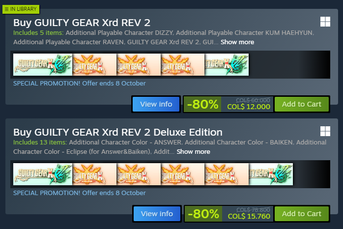 MeltyLAN's tweet photo. Para interesados en otros juegos que recomendamos también estáb rebajados:
#BBCF en 80%
#GGXrd en 80%
Y el GGXXAC+R en 75% (no se el tag)
Hubiera sido excelente tener el AH3 también rebajado por lo que ahora tiene rollback hecho por fans, pero no, no está rebajado. https://t.co/yhz94fCy5K