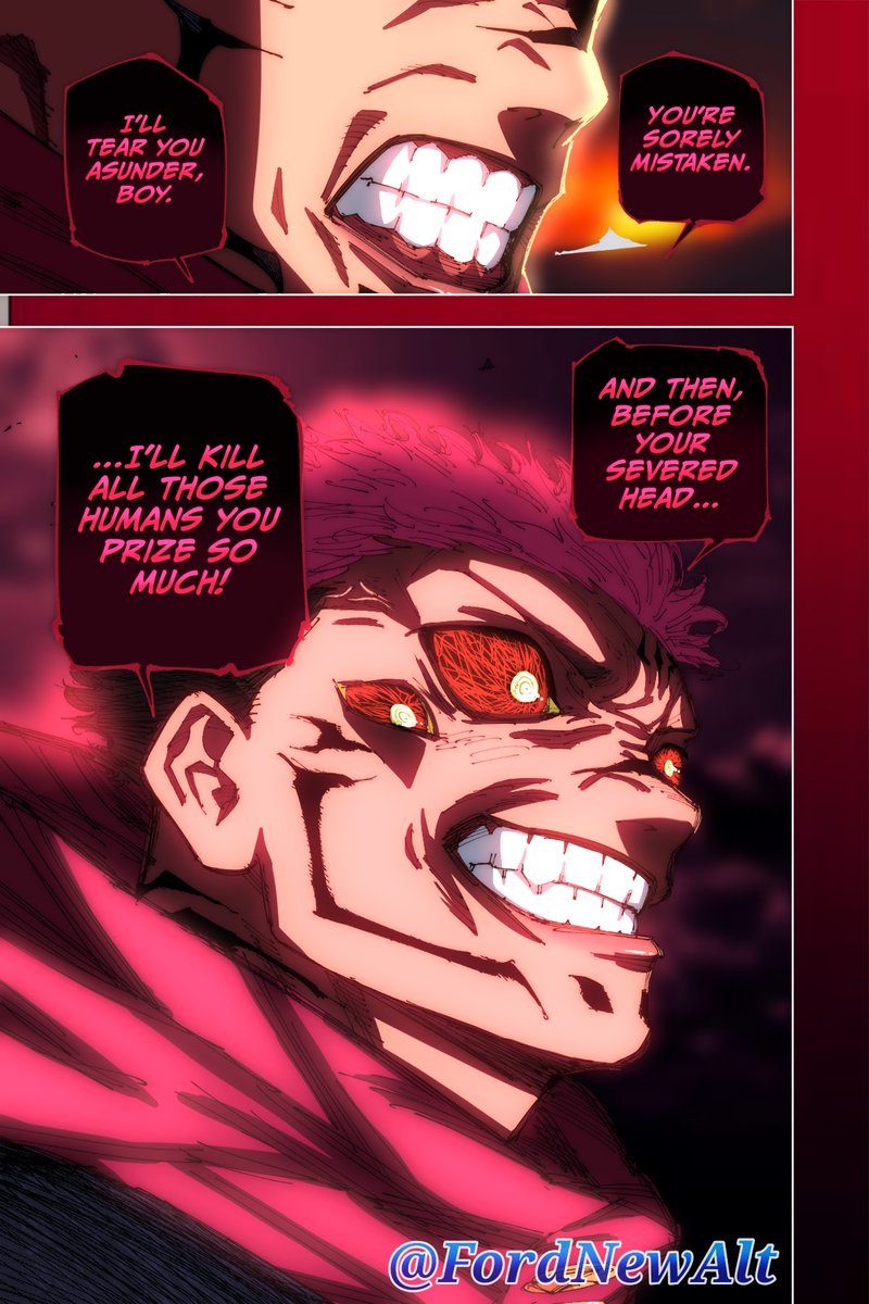 FordNewAlt's tweet photo. “I'll tear you asunder, boy. And then, before your severed head...I'll kill all those humans you prize so much!” JJK Ch.265 coloring #JujutsuKaisen #呪術廻戦 https://t.co/vy0wEFZ2rX