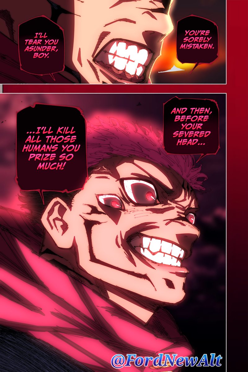 FordNewAlt's tweet photo. “I'll tear you asunder, boy. And then, before your severed head...I'll kill all those humans you prize so much!” JJK Ch.265 coloring #JujutsuKaisen #呪術廻戦 https://t.co/vy0wEFZ2rX