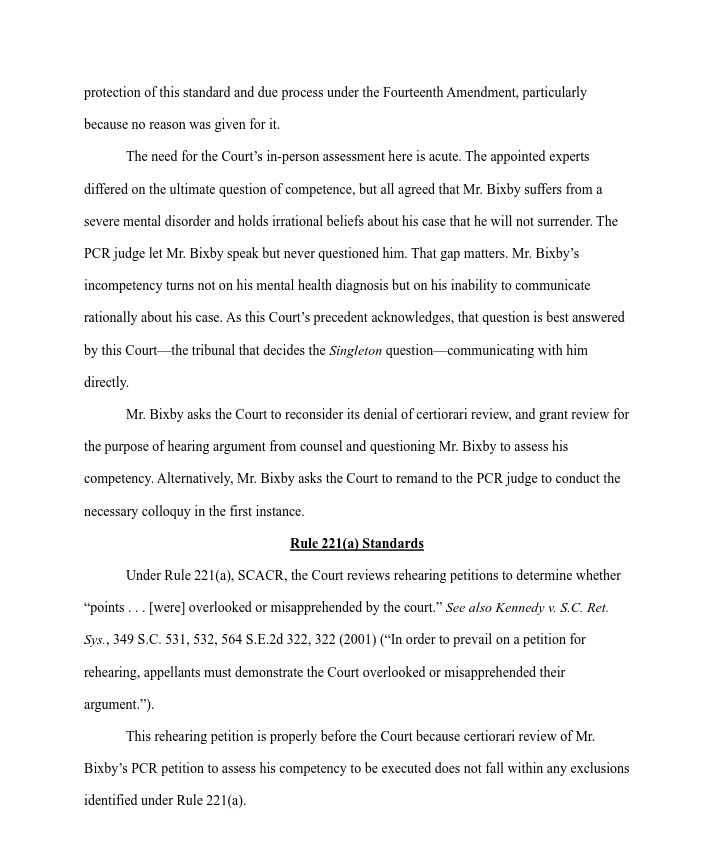 SCDocketUpdates's tweet photo. Death row update: Steven Bixby has filed his petition for rehearing with the South Carolina Supreme Court
First four pages are attached.
Filing: https://t.co/3K1kOZO0wB https://t.co/Pco6N6A3VG