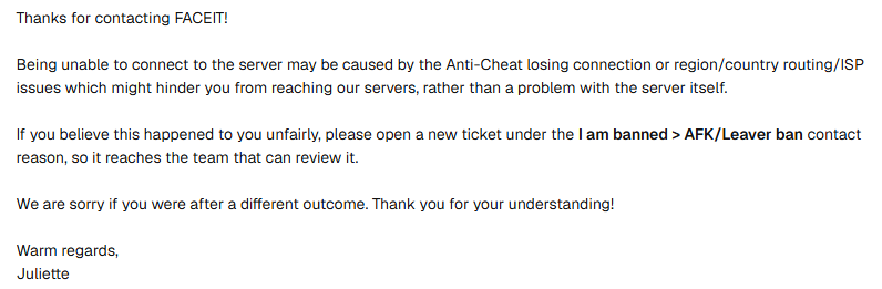no_mercys's tweet photo. @FACEIT_Darwin Hi, This response completely misses the point. My cousin and I were disconnected from the FACEIT server in the middle of a match and were unable to reconnect for the entire game. https://t.co/wayNNNgY0M