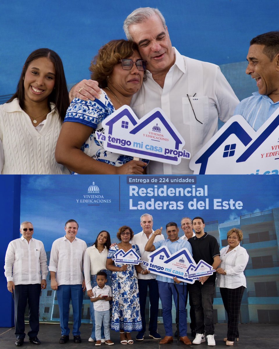 mivedrd's tweet photo. El presidente @luisabinader y nuestro ministro @jeanluisrj entregaron 224 apartamentos en Laderas del Este. 🏡🇩🇴

“Terminar, destrabar y entregar” es la línea de trabajo: convertir proyectos en soluciones concretas para la gente.

Con esta segunda etapa, más familias de San Antonio de Guerra estrenan hogar propio.

#MIVED #ConstruyendoUnMejorFuturo