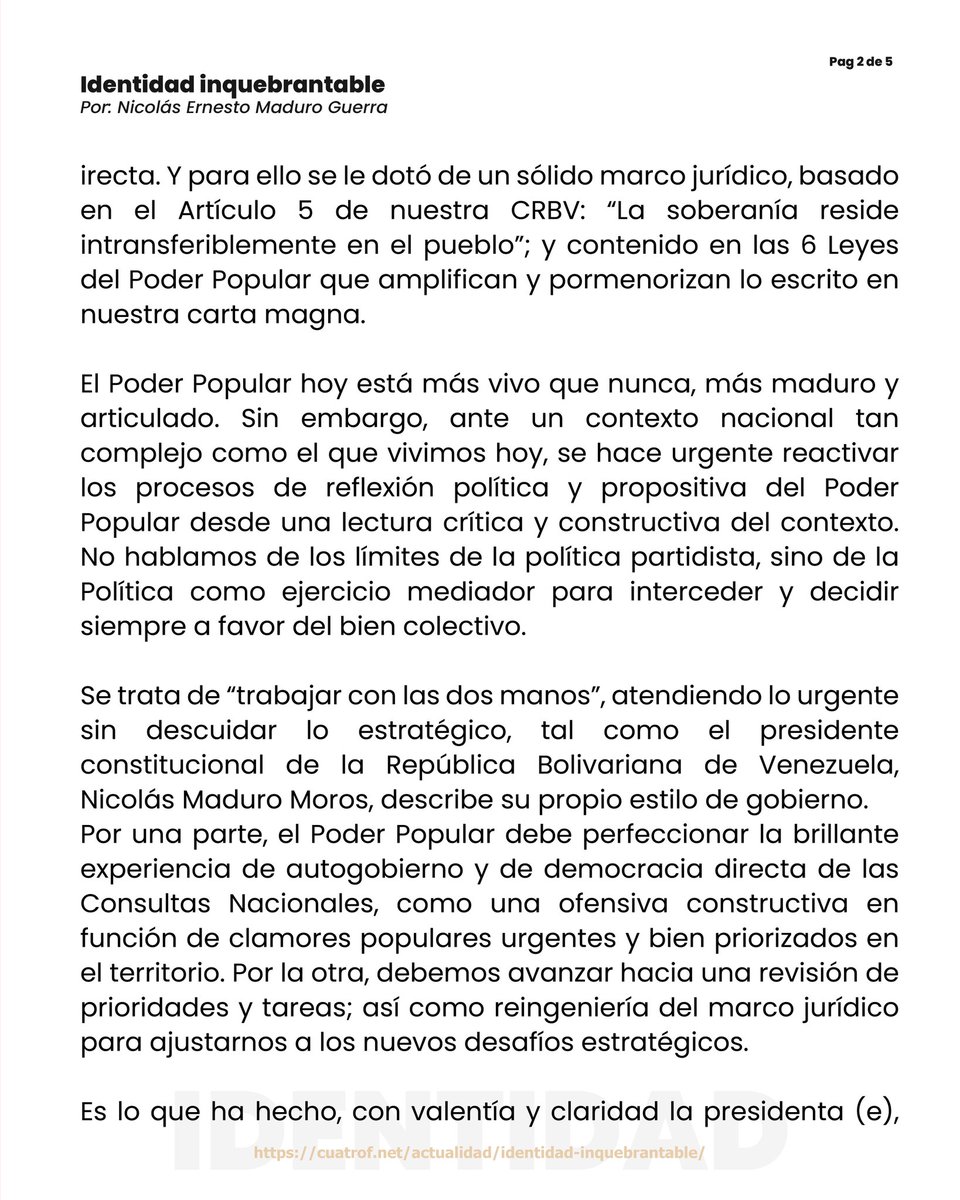 nicmaduroguerra's tweet photo. El verdadero poder siempre ha residido en el pueblo y su voluntad inquebrantable. 🇻🇪✨

Históricamente, la soberanía nacional fue un concepto lejano para las grandes mayorías. Con la llegada de la Revolución Bolivariana, ese paradigma cambió para transformar al ciudadano común en el ejecutor directo de la democracia.

De esa visión histórica nace una categoría inédita en nuestra política: el Poder Popular, la herramienta fundamental para construir el futuro del país desde las bases. ✊🔥