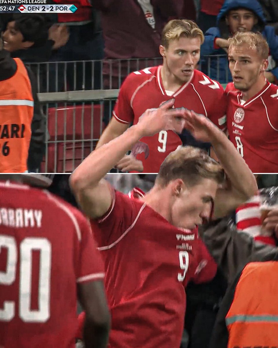 ESPNFC's tweet photo. RASMUS HOJLUND HIT THE SIUUUU AFTER SCORING AGAINST PORTUGAL!

Showing respect  🇵🇹 ✊ https://t.co/9d7xiH908J