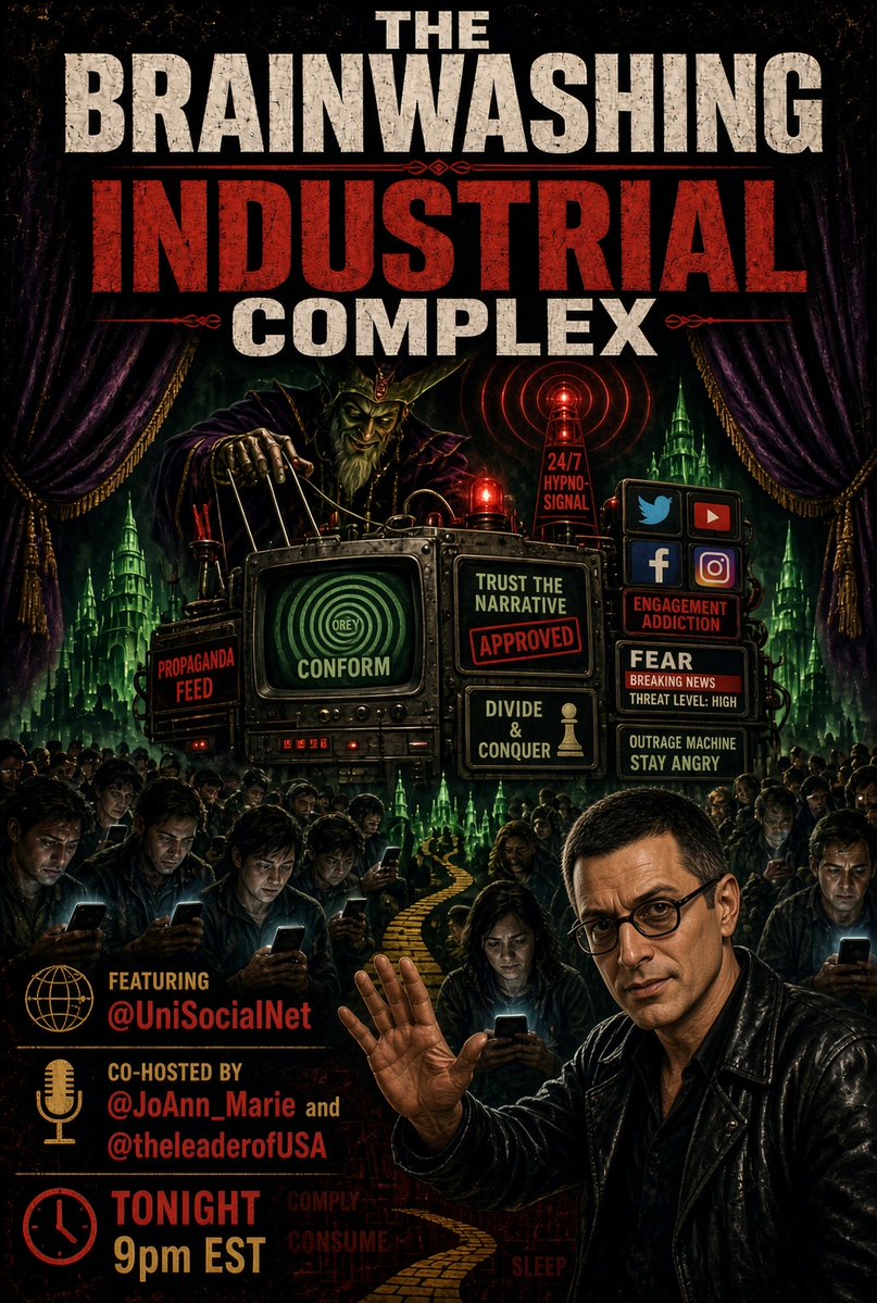 IanMalcolm84's tweet photo. Join @UniSocialNet for a discussion on the trillion dollar propaganda machine controlled by this evil empire.

Co-Hosted by @theleaderofUSA &amp; @JoAnn_Marie 

Set your reminder below👇 https://t.co/nDQFKFzMNy