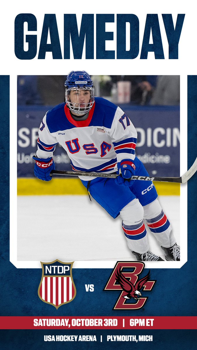 USAHockeyNTDP's tweet photo. Our Home Opener kicks off the @kroger College Series❗️

🆚 Boston College
⏰ 6:00 p.m. ET
📍 @USAHockeyArena 
🎟️ https://t.co/ZGAy62PSU1
☎️ 734-453-8400
📺 https://t.co/s7SkeFZZM5

#USAvsBC https://t.co/0BsiKED2To