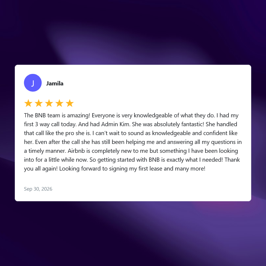 360bnbsolutions's tweet photo. Starting something new feels easier when you have the right support behind you. Thanks for the amazing 5-star review, Jamila! ⭐⭐⭐⭐⭐
#AirbnbBusiness #AirbnbArbitrage #RealEstate #360BNBSolutions #AirbnbHost #5Stars #FiveStarsReview #5StarsReview #Review #10XBNBGuy https://t.co/dxgqqJpTWk