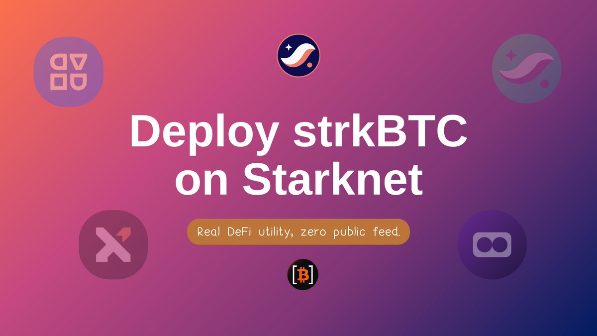NeetahOnChain's tweet photo. When it comes to crypto payments and onchain execution,

that visibility gap matters more than most people think.

Transparent ledgers broadcast your trade size, routes, and strategy to the entire market.

@Starknet fixes this directly from your wallet without needing a centralised exchange.

Using $strkBTC unlocks financial privacy for onchain activity,

giving you far more control over what is visible.

Supported wallets like @xverse let you tap into private flows:

execute private swaps on @avnu_fi across @EkuboProtocol liquidity, stake into @endurfi to earn on holdings via shielded balances,

and inspect aggregate pool health on @StarkscanCo.

Your balances, routes, and strategy are not publicly linked by default,

delivering reduced public exposure while protecting your moves from public visibility.

Remember, shielding does not mean untraceable or anonymous Bitcoin, nor does it bypass compliance or tax reporting obligations.

All $strkBTC activity is not private by default; visibility is a setting you control.

Using strkBTC or DeFi protocols involves risk, including smart contract risk, bridge risk, liquidity risk, market risk, and potential loss of funds.

Returns are not guaranteed.

Do your own research and only use products you understand.