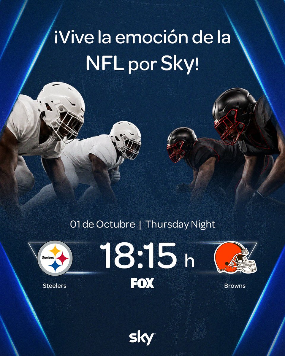 skymexico's tweet photo. Jueves de gritar: TOUCHDOWN! 🏈​

Llega el #ThursdayNightFootball con un partidazo entre los Steelers y Cleveland, así que prepara la botana que hoy se juega a las 18:15 h por @somos_FOX. 🙌🏻​

#MiEntretenimientoEnSky https://t.co/SgvJm82E2i