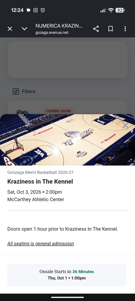 modernfarmerusa's tweet photo. Kraziness in the Kennel needs to return to people lining up outside and whoever gets in gets in @ZagMBB. This is frustrating. In as soon as it opened, tried for 6 minutes straight, then sold out. I'm guessing a promo code was provided to Kennel Club, students, season tix holders. https://t.co/hDgkg7Ll5W