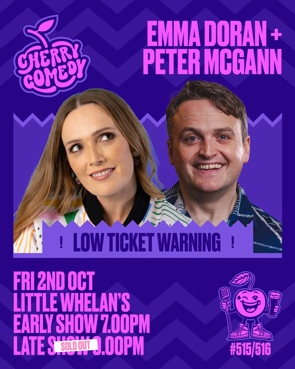 CherryComedy's tweet photo. ⚠️ LATE SHOW SOLD OUT! ⚠️

We're #SoldOut for the Late Show tomorrow but we've got just a handful of tickets for the Early Show, for this amazing double header with... 

✨ EMMA DORAN
✨ PETER MCGANN

Live at @whelanslive at 7pm! 🔥

Tickets €15 at https://t.co/qCjxKpCLJf 🎟️ https://t.co/XS518K3p7B