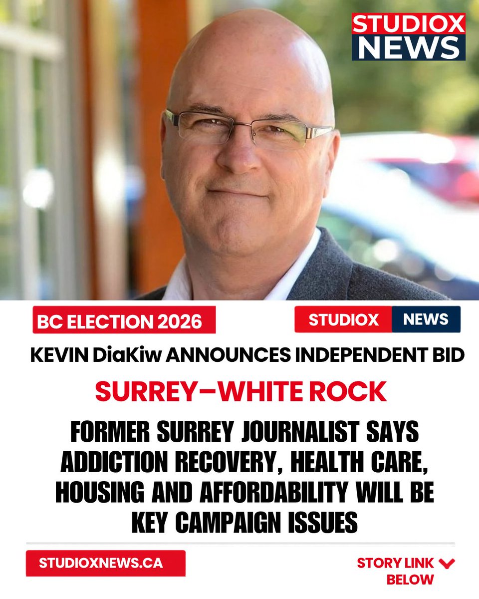 studioxnews's tweet photo. Former Surrey journalist Kevin Diakiw has announced his intention to run as an Independent candidate in Surrey–White Rock in the Oct. 24 B.C. election.

He says addiction recovery, health care, housing, affordability and public safety will be key campaign issues. @diakiw https://t.co/PCQmLRM20X