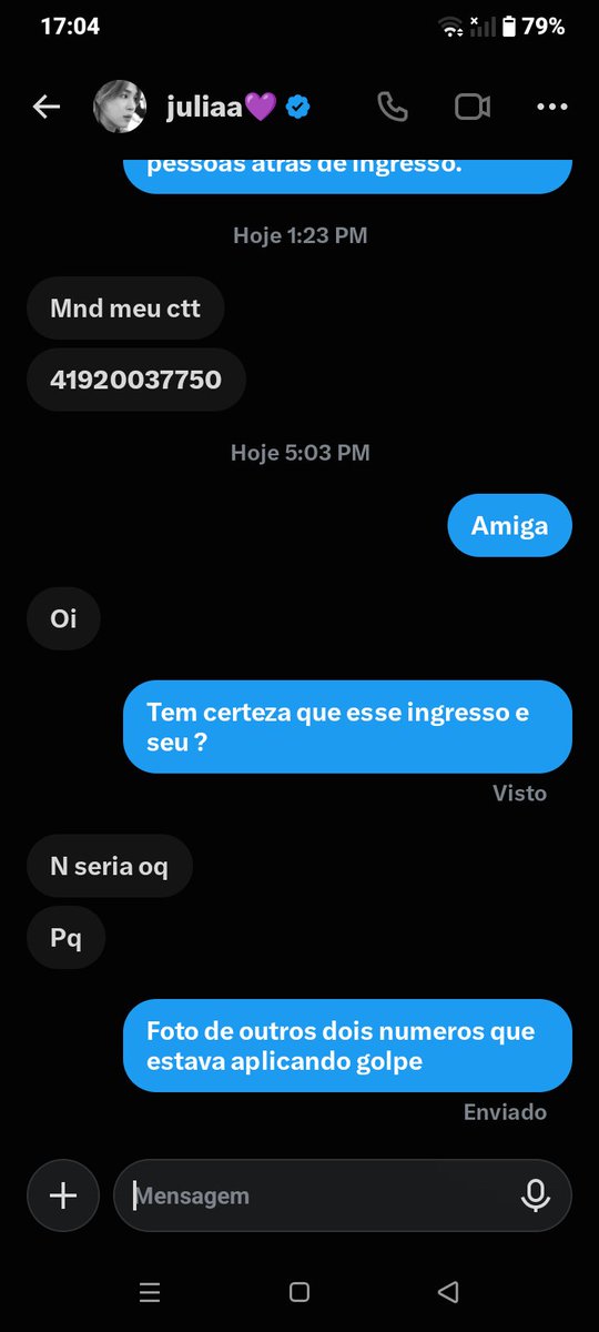 glrysc6i's tweet photo. GOLPISTA!!!
tem os ingressos,pede o dinheiro não faz mediação e depois não manda o ingresso e diz que pede taxa sendo que o quentro não pede taxa !!! Usa vários números e contas diferentes já deu vários golpes.
@sarah_ribeiro @ju_lindacosta  está são duas contas dela . https://t.co/g30ZtQpVQI