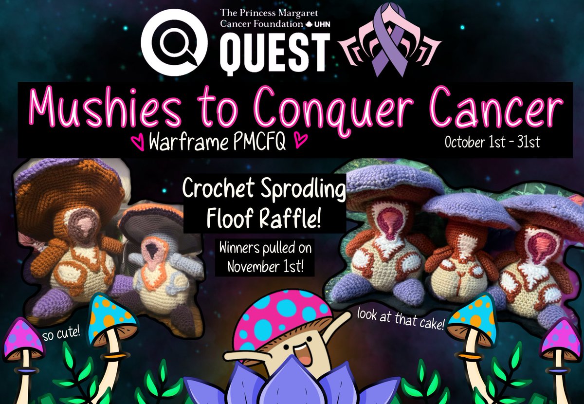 miki__vii's tweet photo. October is here! For the whole month of October I'm partnering with @PlayWarframe raising money for The Princess Margaret Cancer Foundation as part of the PMCFQ! I'm raffling 5 Crochet Sprodling Floofs handmade my me and @lunarewolf as a incentive!  
#Warframe #PMCFQ #fundraiser https://t.co/gUEPLNw2b6