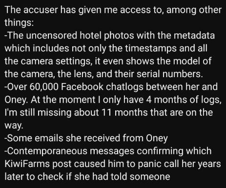 SpangIeDangIe's tweet photo. @NikandrosTV is going to be doing a livestream on Chris with alot of new material to share coming directly from Veronica herself

Things like Facebook chatlogs, emails, hotel photos with more camera data and proof that Oney knew what he was doing was wrong

full details in thread https://t.co/mm8AAK05C2
