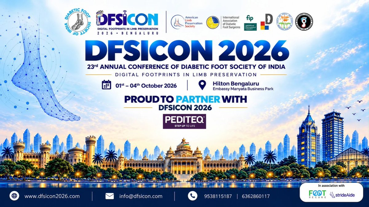 DFSICON2026's tweet photo. 🎉 Proud to partner with #dfsicon2026, @pediteq joins us in Bengaluru!

📅 1-4 October 2026 | 📍 Hilton Bengaluru

https://t.co/DpebXexjnp

#dfsicon2026 #diabeticfoot #woundcare https://t.co/F8tFUgDU8n