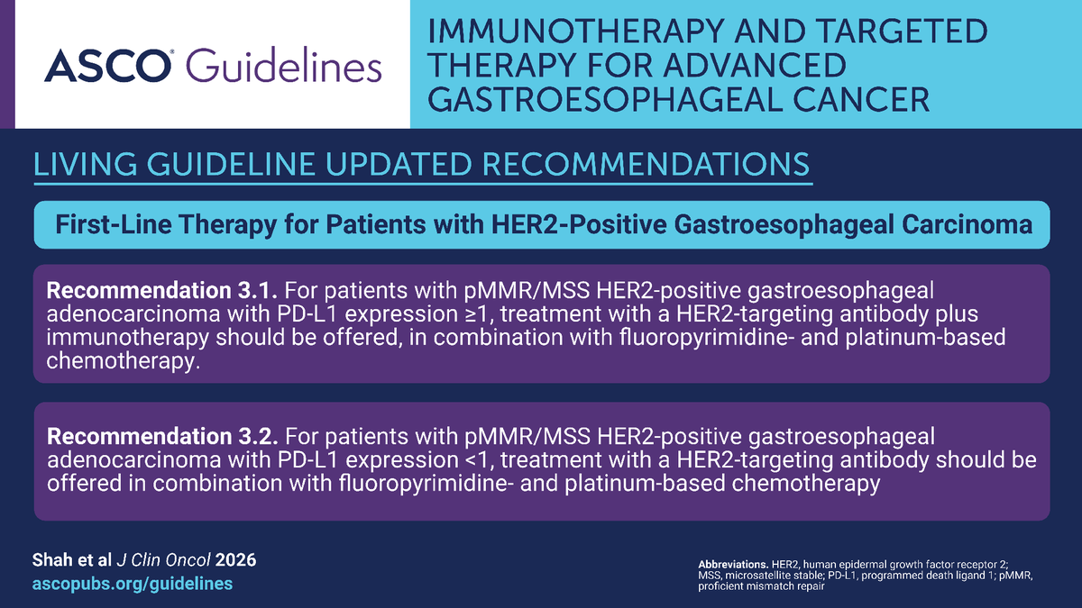 ASCO's tweet photo. Updated ASCO Living Guideline: Immunotherapy and Targeted Therapy for Advanced Gastroesophageal Cancer.
This update provides updated first-line recommendations for HER2-positive gastroesophageal carcinoma.
Read the updated guideline: https://t.co/xEYo6D7PQL
#ASCOGuidelines https://t.co/vk8IMjZDmi
