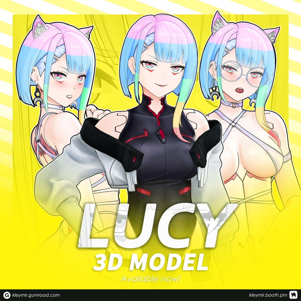 Kleymir_Art's tweet photo. The Lucy model is now available! 💛  
A new goddess is finished, and now the collection is truly complete, I hope you enjoy this model as much as I enjoyed working on it 🗿✨
#Cyberpunk2077 #Edgerunners #Blender #3dcg #B3D https://t.co/gK6bWPkfIj