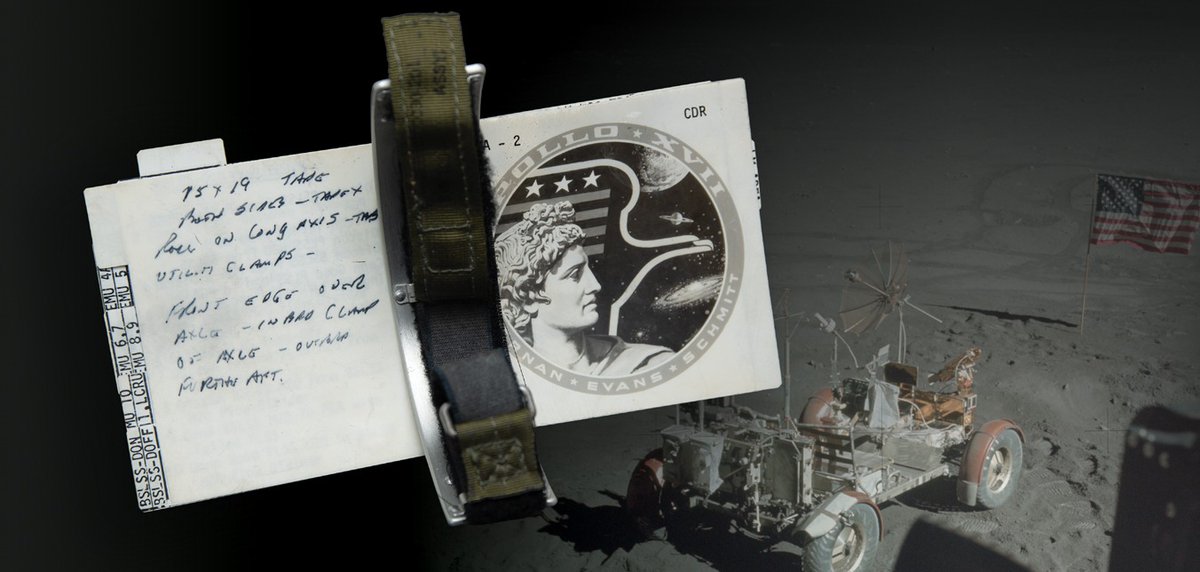 RRAuction's tweet photo. Gene Cernan’s lunar surface-used Apollo 17 cuff checklist leads @RRAuction’s Space &amp; Aviation sale.

Worn during Apollo’s longest moonwalk, it bears Cernan’s handwritten fix for the Lunar Rover’s broken fender.

Closes Oct. 22:  https://t.co/ty3H9U7zJp https://t.co/m0T8mWzyQA