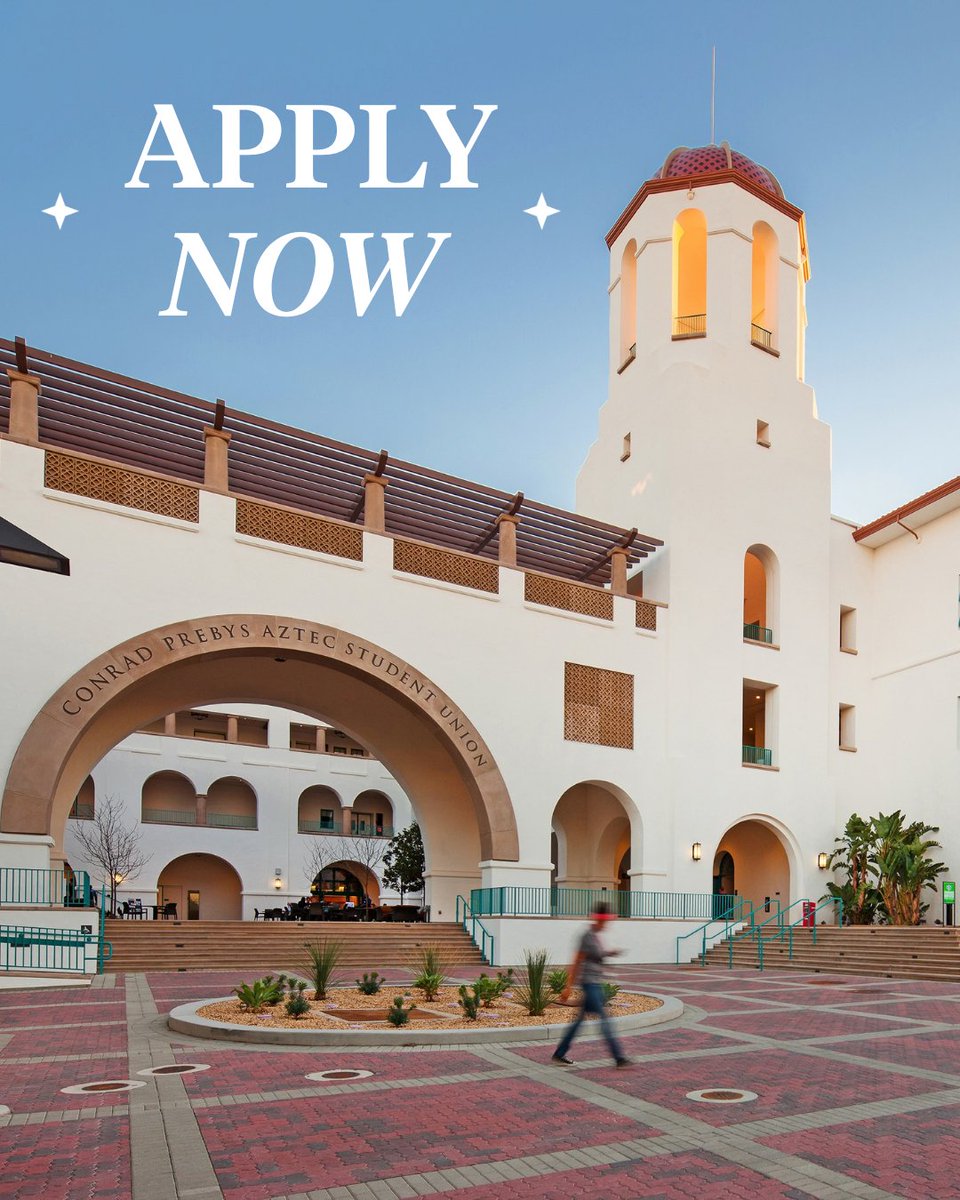 SDSU's tweet photo. Ready to become an SDSU Aztec? ❤️🖤 Cal State Apply is open! Submit your fall 2027 application Oct. 1 through Nov. 30. Your future at SDSU starts with your application. 🎓 https://t.co/ublbXNPY81 #SDSU #FutureAztec #CalStateApply https://t.co/DcXxLscVJ9