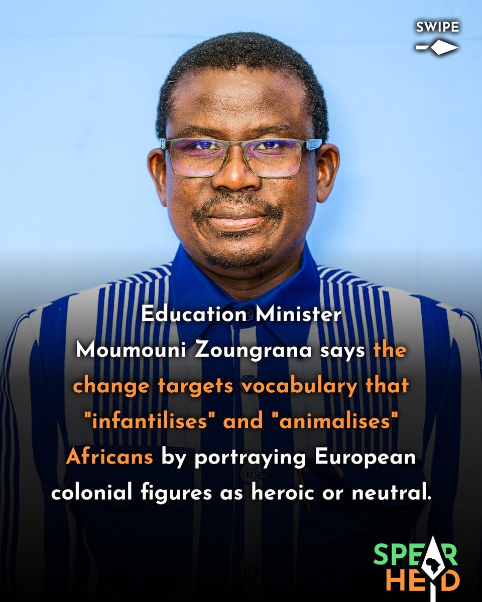 Spearhead_Af's tweet photo. Burkina Faso Overhauls Its Curriculum to Reclaim African History

Burkina Faso is officially overhauling its national curriculum to strip out colonial biases, replacing terms like "explorers" and "conquerors" with "invaders" and "spies" in history, geography, and citizenship textbooks.

The reform introduces 54 new lessons from primary through secondary school that drop Eurocentric benchmarks in favor of indigenous political structures, local resistance movements, and African scientific contributions.

By emphasizing that African societies existed and thrived long before European contact, this  initiative plans to correct decades of distorted narratives and reclaim the continent's true history.