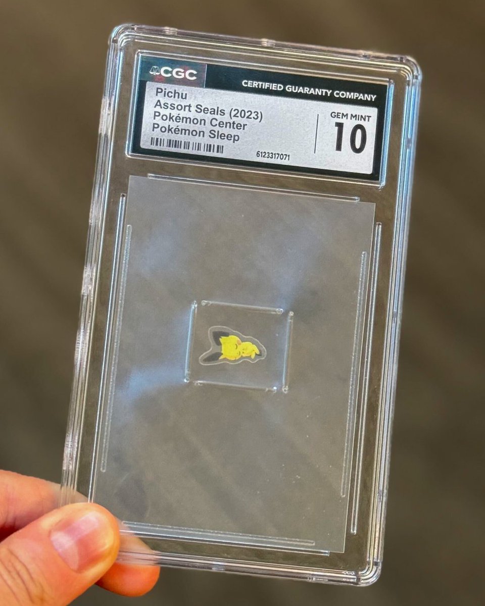 Collect's tweet photo. A Pokémon collector submitted their sleeping Pichu sticker for grading 🥹 https://t.co/CwLF4BhLoX