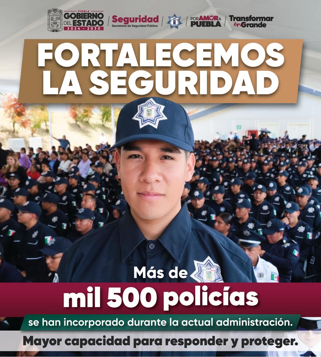 UNICREAPue's tweet photo. ✅ El @Gob_Puebla ha incorporado más de mil 500 nuevos Policías Estatales. 🛡️ Más seguridad para las familias poblanas.👮‍👮

#PorAmorAPuebla
#TransformarEnGrande https://t.co/bDPL9AtvzJ