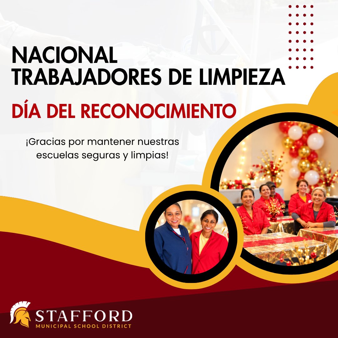 StaffordMSD's tweet photo. ❤️ Happy National Custodial Workers Recognition Day! 💛

Today, Stafford MSD celebrates the dedicated custodial team members who work hard every day to keep our schools clean and safe. 

Thank you for all you do! ⭐

#StaffordMSD #StaffordSpartans #CustodialWorkersRecognitionDay #SpartanPride