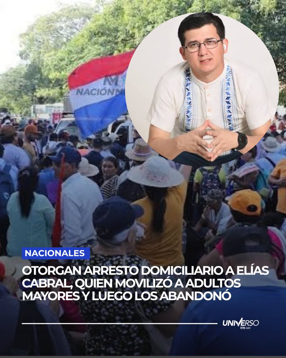 Universo970py's tweet photo. #Nacionales | 🧐 Otorgan arresto domiciliario a Elías Cabral, quien movilizó a adultos mayores y luego los abandonó
🧏🏻 El Director Jurídico del Ministerio de Desarrollo Social, Alberto Lezcano, informó en conversación con #CuentaFinal, que el autodenonimado representante de adultos mayores y comunicador Elías Cabral, e imputado por abandono e incitación a cometer hechos punibles, ahora fue beneficiado con la medida alternativa de arresto domiciliaro.
🗣️"El hombre había movilizado en marzo a personas de la tercera edad de la zona de Curuguaty hasta la capital, situación que mantuvo por mucho tiempo en zozobra al Ministerio de Desarrollo Social. Luego abandonó a estas personas y en consecuencia, incluso un adulto mayor tuvo complicaciones de salud que lo llevó a la muerte", relató.
😨 El vocero del MDS, señaló que desde el primer momento en que se implementó el Programa Universal de Adultos Mayores, Cabral había pedido de manera insistente que la institución lo ponga como gestor de los beneficiarios, siendo que no es necesario este tramite, debido a que la inscripción es automática. El objetivo del imputado era sacar provecho y lucrar a costa de las víctimas.
📻#Universo970AM