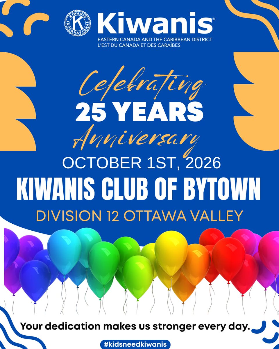 ecckiwanis's tweet photo. Happy 25th Anniversary to the Kiwanis Club of Bytown! 

This dedicated team has been making an incredible impact on the Ottawa Valley community, especially for children. Your tireless service and commitment to the mission of Kiwanis are truly inspiring.

#Kiwanis #KidsNeedKiwanis https://t.co/QrPeqDWUq9