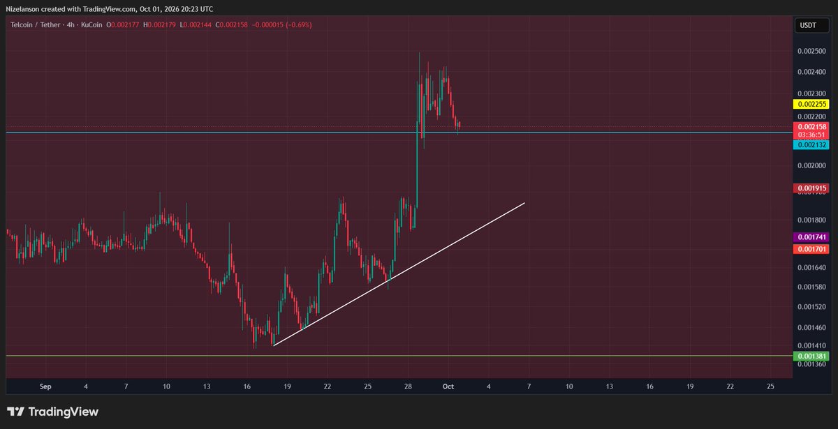 Nizeianson's tweet photo. $TEL has in my opinion completed a nice 5 wave retracement back to a price that previously acted as resistance, that will hopefully hold as support now

If this blue trendline holds for a little while, I'm pretty sure $TEL will pump hard from here! https://t.co/qVSGueWp4t