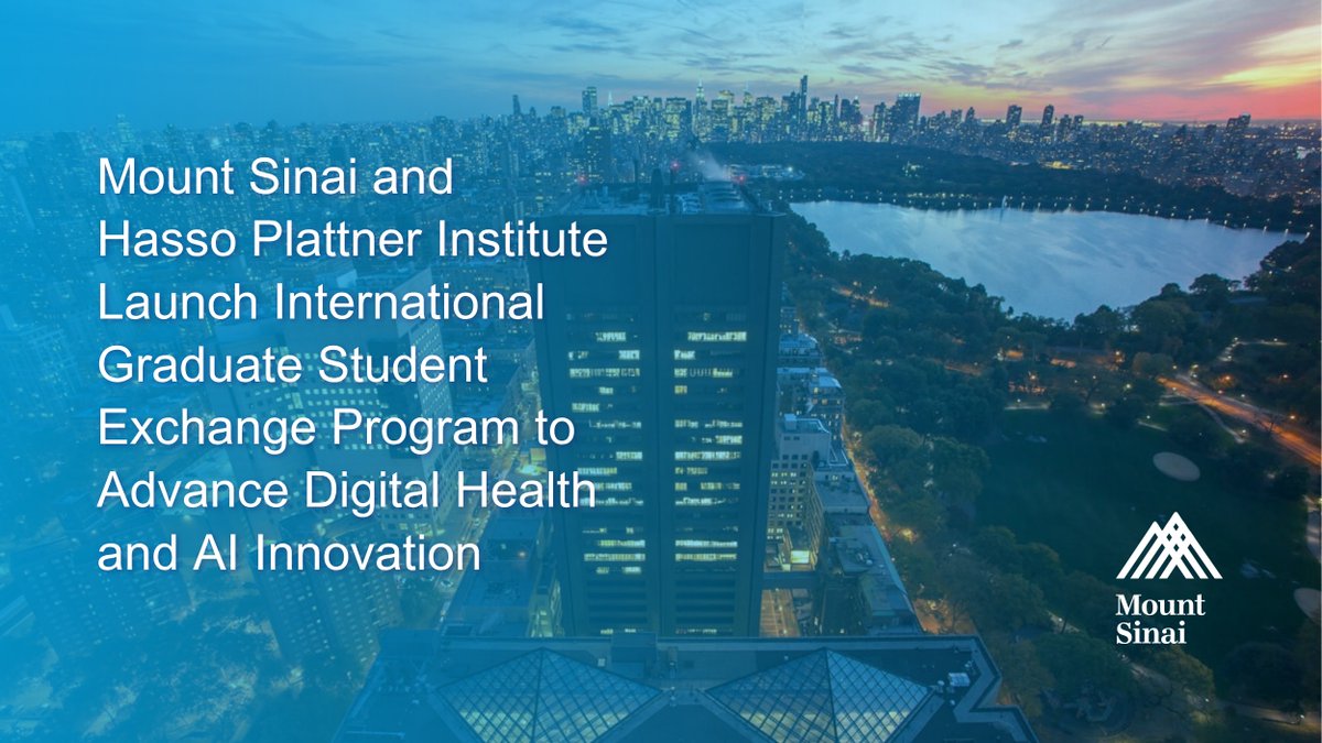 AIHealthMtSinai's tweet photo. @IcahnMountSinai and @HPI_DE are expanding their academic collaboration in #DigitalHealth through the launch of a new graduate student exchange program offered through Mount Sinai’s Graduate School of Biomedical Sciences.

Learn more here! https://t.co/QGT9znz2aM https://t.co/8gzDgbtOif