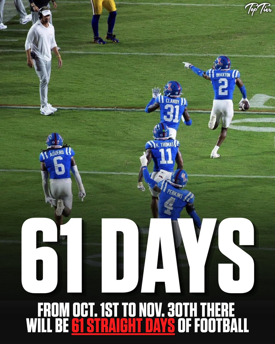 TopTierStateX's tweet photo. From today until November 30th there will be 61 straight days of CFB and NFL games https://t.co/Wsc7jpundq