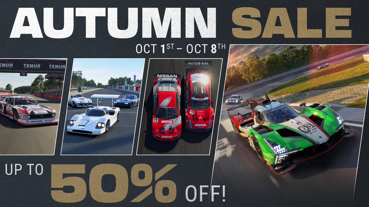 projectmracing's tweet photo. The big Autumn Sale starts today π π
Save up to 50% on #ProjectMotorRacing and up to 20% on selected DLC packs until 8th of October.
Take your position on the grid with 100+ cars across 25 classes racing together on 20+ tracks.
Your next challenge awaits you. #BRINGEARPLUGS https://t.co/LdooVTUAeR