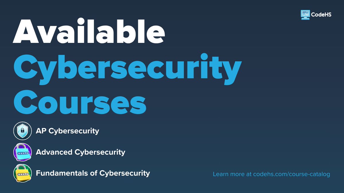 CodeHS's tweet photo. Cybersecurity Awareness Month is the perfect time to bring cybersecurity into your classroom! 🔐 Explore CodeHS cybersecurity courses for every level, from the fundamentals to advanced topics and AP Cybersecurity. https://t.co/vHMPgvukUm