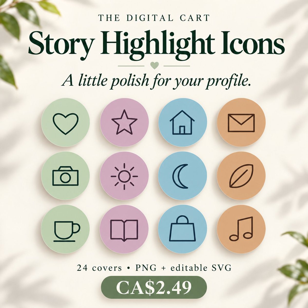 getlockcart's tweet photo. A little polish for your profile ✨

24 Story Highlight covers in soft sage, lavender, blue and warm tan. Ready-to-use PNGs plus editable SVG files.

CA$2.49 for the downloadable pack.

Shop Story Highlight Icons through the shop link here and in my bio.

https://t.co/zxn8Rcyzwv https://t.co/oJvBL4yUZK