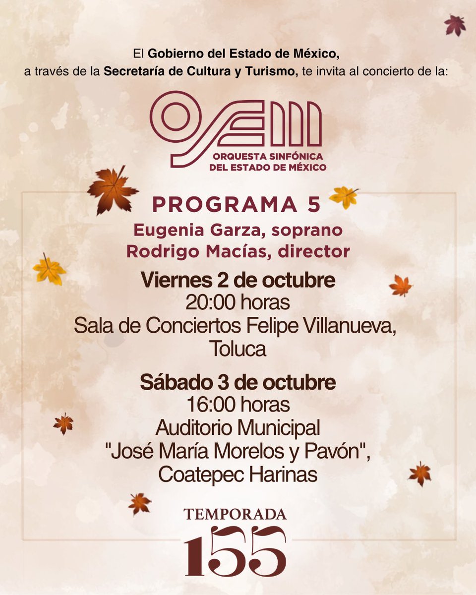 OSEMoficial's tweet photo. Este fin de semana acompañaremos a la soprano Eugenia Garza, en la interpretación de “La canzone dei ricordi”, de Martucci, y para cerrar interpretaremos la extraordinaria Sinfonía No. 1, de Beethoven.
Dirección, @maciasrodrigo_ 

#Programa5 #ElPoderDeServir https://t.co/upoupQ889K