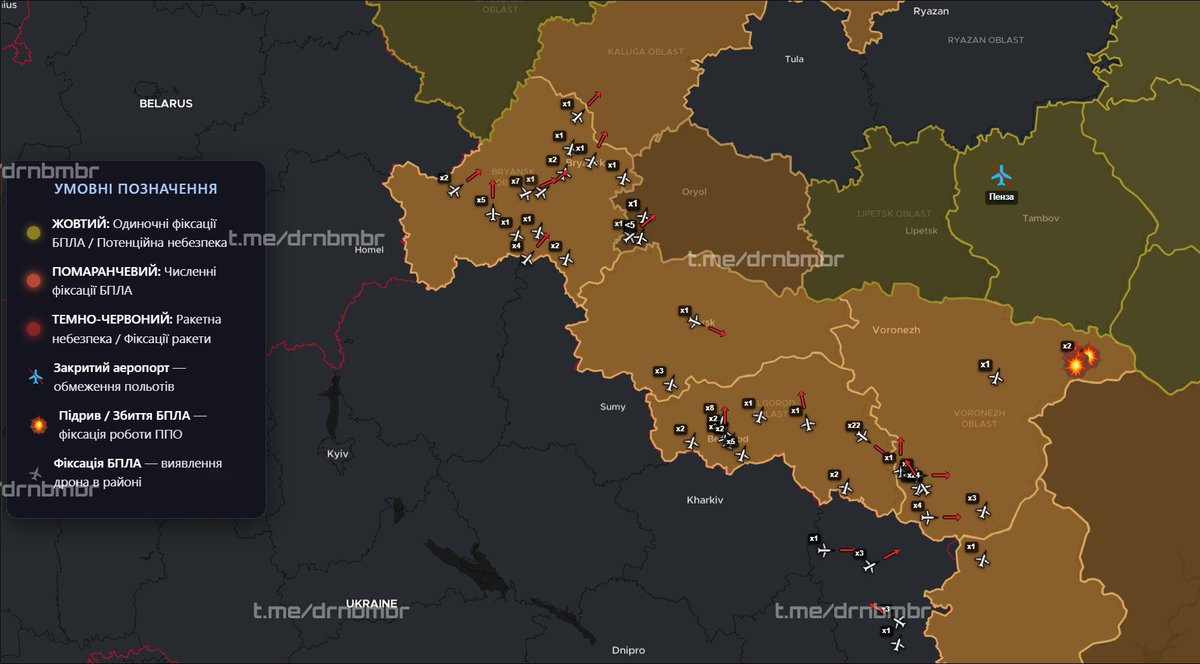 kardinal691's tweet photo. "The Angry Birds are flying!" 🤣🤣🤣
From https://t.co/g0jRK2Bb71
🚨22:38 | The evening activity has begun 👀
The highest activity is currently in the #Bryansk and #Belgorod regions – there are many new groups there. Some of them are already entering the #Kursk and #Voronezh https://t.co/q5D5KJOFNT