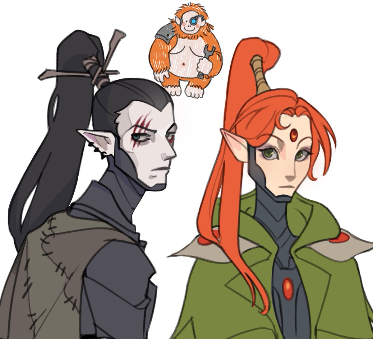 dungeonBGM's tweet photo. to draw marazhai the first step is ALWAYS to draw yrliet and then make a really sickly and pointy version of whatever you drew. I added a jokaero because I got scared https://t.co/zm9Zy7FFnd