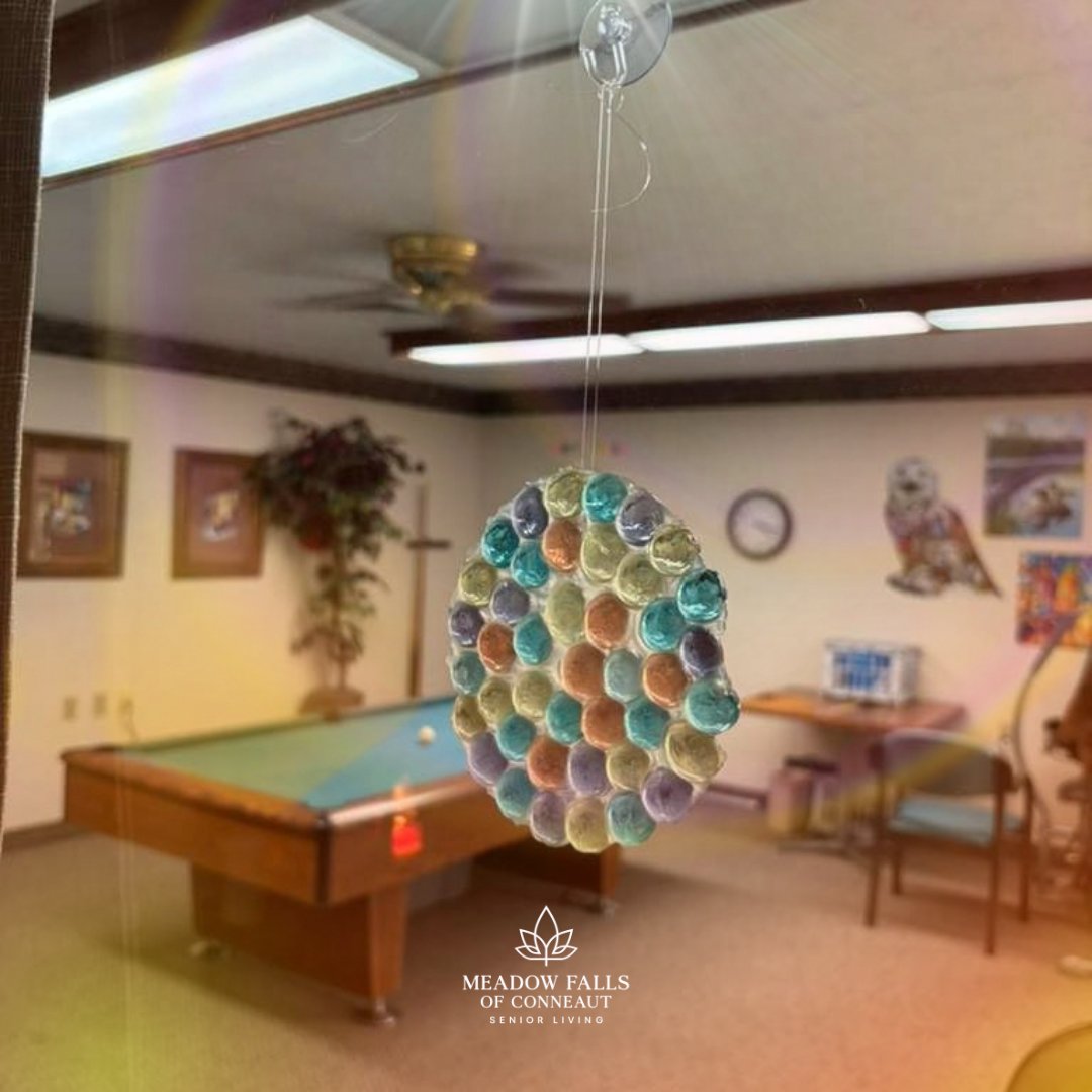 MeadowRoyalton's tweet photo. 🌈☀️ Our suncatchers are finally ready to shine!  After patiently waiting for them to dry, we hung them up and couldn’t be happier with how they turned out! 
#SuncatcherCraft #MeadowFallsofNorthRoyalton https://t.co/D60zVZh0qI