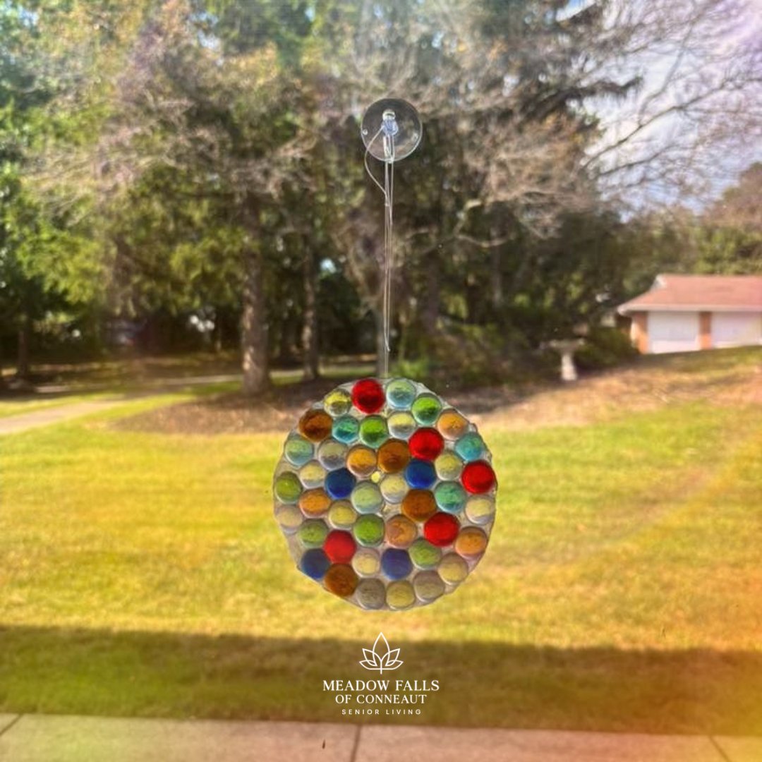 MeadowRoyalton's tweet photo. 🌈☀️ Our suncatchers are finally ready to shine!  After patiently waiting for them to dry, we hung them up and couldn’t be happier with how they turned out! 
#SuncatcherCraft #MeadowFallsofNorthRoyalton https://t.co/D60zVZh0qI